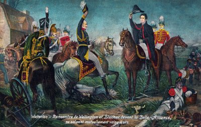 ワーテルローの戦い : 1815年、ウェリントンとブルーシャーの出会い（印刷物） 作： Unbekannter Künstler