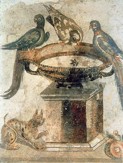 ポンペイの鳥と待ち伏せ猫 作： Unbekannter Künstler