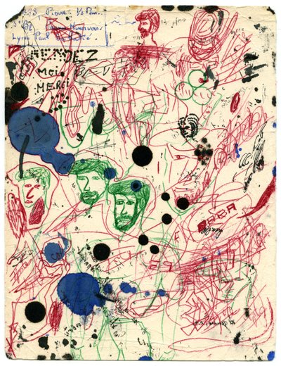 シミや落書きだらけの吸い取り紙 1960年頃（素描） 作： Unbekannter Künstler