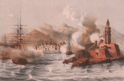 パレルモの爆撃、前景には船、シチリア島 作： William M. Timlin