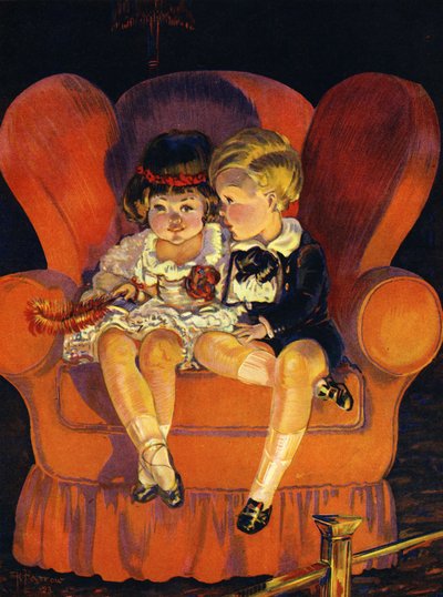 アームチェアに座る少年と少女 1923年 作： Unbekannter Künstler