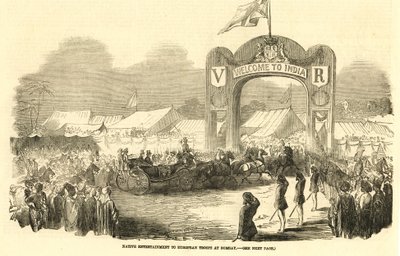 1800年代、ボンベイでのイギリス人乗合馬車（イラスト） 作： Unbekannter Künstler