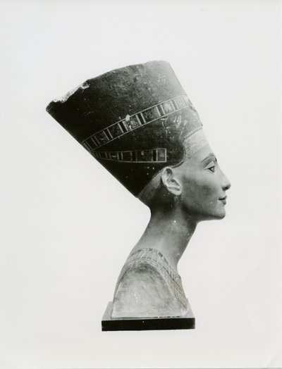 王妃ネフェルティティの胸像、側面図、ベルリン、SMPKのAegyptisches Museumにある胸像のコピー（ライムストーンに塗装）（モノクロ写真）（114018-20も参照 作： Unbekannt