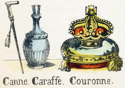 C - Canne Caraffe Couronne - アルファベット - 子供向けエンターテイメント - Image epinal, popular serie c.1890 (illustration) 作： Unbekannt