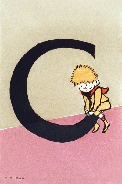 C for horse - 子供用のアルファベットです。C.M. editeur, Paris.手描きのポストカード、1904年のフランが付いています。サイズ : 14 x 9 cm 作： Unbekannt