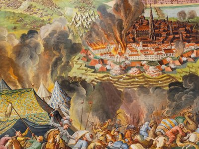 聖キャサリン教会の側通路の天井のフレスコ画、1683年のウィーンの廃止、ハプスブルク家の霊廟、グラーツ、スティリア、オーストリア、ヨーロッパ（写真） 作： Unbekannter Künstler