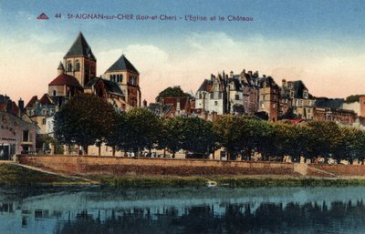 Centre, Loir et Cher (41), Saint Aignan sur Cher (Saint-Aignan-sur-Cher): 教会と城のある街の風景 - ポストカードエンド 19-20世紀 作： Unbekannt