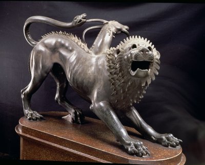 アレッツォのキマイラ」または「ベレロフォンに傷つけられたキマイラ」 エトルリア時代 前380-360年（ブロンズ 作： Unbekannt