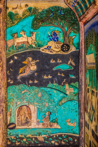 Chittra Sala Courtyard with Virtuoso Fine Paintings, Taragarh Fort, Bandi, Bandi, Rajasthan, Índia, Ásia (Foto) 作： Unbekannter Künstler