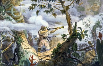 ボトクード・インディアンと戦う "文明化 "されたインディオたち（ブラジル 作： Unbekannter Künstler