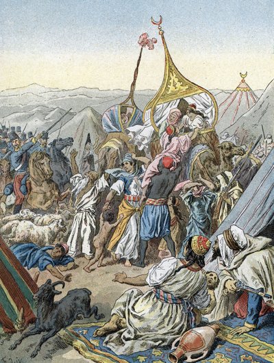 フランスによるアルジェリアの征服: オマール公によるタギンでのアブド・エル・カデルのスマラの捕獲 (1843) 作： Unbekannter Künstler