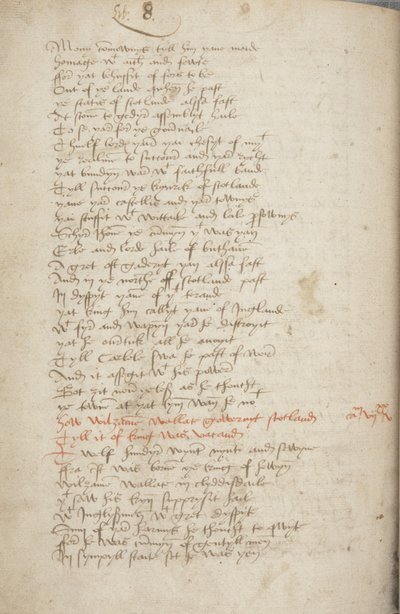 ウィントゥーンのアンドリュー・クロニクルのコピー、Fol319の裏面、詳細、1550年頃（紙にインク 作： Unbekannt