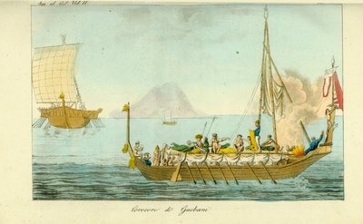 インドネシア、マルク諸島、ゲベ島の帆と櫂を持つコロコロ船 作： Unbekannt
