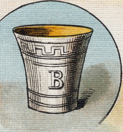カップ。Alphabet de ma petite fille "のエングレーヴィング。Bernardin-Bechet and Fils, bookseller-publishers, Paris, around 1895.壊れないアルバム、キャンバスBibliotheque des Bebes.12ページ。読書法とイラスト入りのアベコベが入ったアルバム。薄さ：29インチ 作： Unbekannt