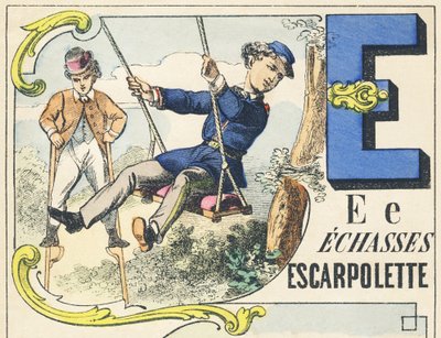 E: スティルト、エスカルポレット - ゲームアルファベット、1890年頃（イラスト 作： Unbekannt