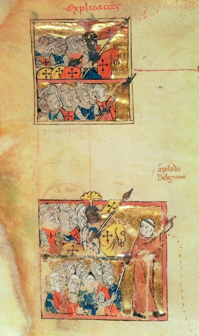 例: 1500 f.45v 隠者ピョートルが率いる十字軍を示す 2 つのミニチュア、1095 年頃、Histoire Universelle、1286 年頃 (ベラム) (詳細は 11457 を参照) 作： Unbekannter Künstler