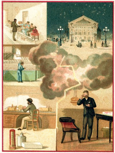 電気：発電所から街の照明まで、1900-1910年頃（クロモ社） 作： Unbekannter Künstler