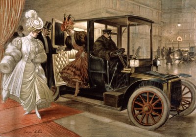 自動車から出てくるエレガントな女性たち 作： Unbekannter Künstler