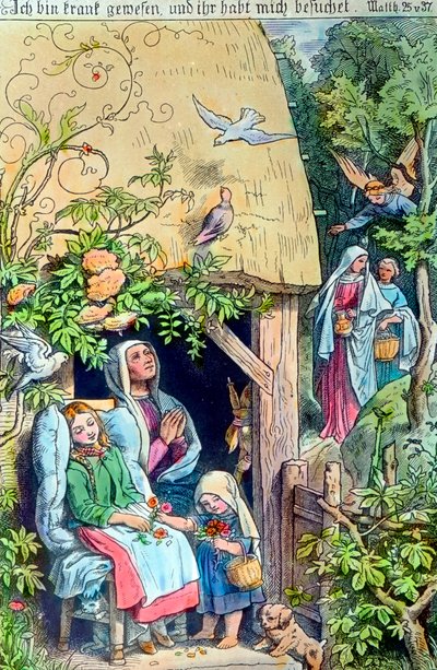 病人を見舞う様子を描いたエングレーヴィング、ドイツ 1920年代 作： Unbekannter Künstler