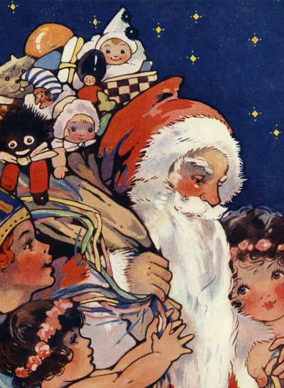 子供たちにおもちゃを袋に詰めたファーザー・クリスマス 作： Unbekannter Künstler