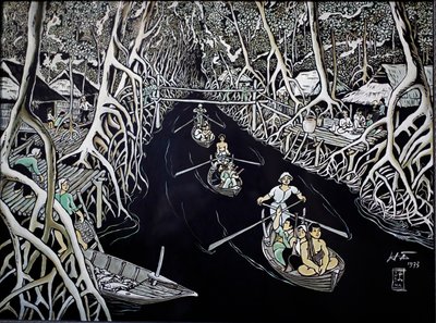 美術博物館「Ca Mau Guerrillas By Thai Ha」 漆の彫刻、ベトナム・ホーチミン市、2018年 作： ヨーゼフ・エベルツ