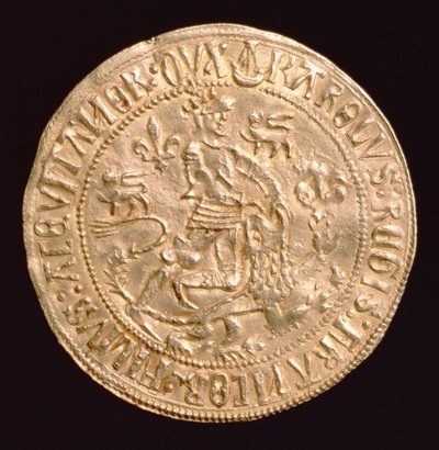 アキテーヌ公シャルルのフォール・ドール（1433-77年）（裏面）ライオンと格闘する公爵の姿、ボルドーで打たれる 作： Unbekannt