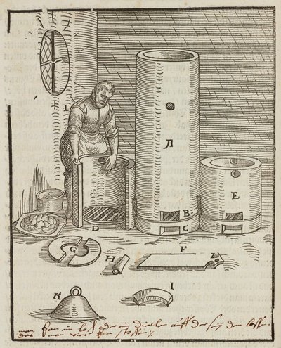 金銀鉱石用の分離液を作るための炉 - Lazarus Eckerの「Description des minerais et des principales methodes d