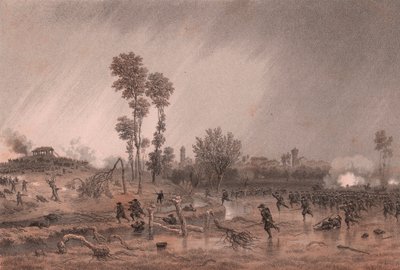 ロンバルディア州パレストロの戦いで攻撃するチャルディーニ将軍の第4ピエモンテ師団 作： William M. Timlin