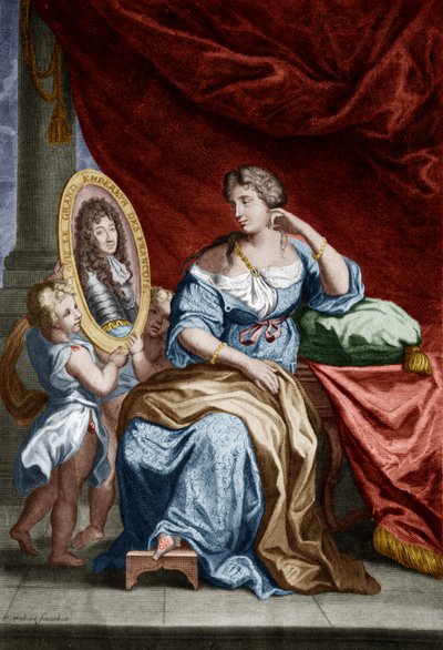 モンテスパン侯爵フランソワーズ・ド・ロシュシュアール・ド・モルトマール（1641年-1707年）、フランス王ルイ14世の愛人アテネと言われた、カラー化された文書のエングレーヴィング 作： Unbekannter Künstler