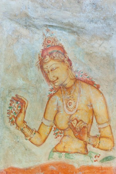 フレスコ画；花を持つ素肌の女性；アプサラ；ユネスコ世界遺産；シギリヤ；スリランカ；アジア 作： Unbekannt