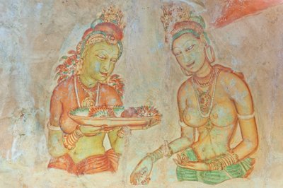 フレスコ画；花を持つ素肌の女性；アプサラス；ユネスコ世界遺産；シギリヤ；スリランカ；アジア 作： Unbekannt
