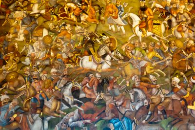 フレスコ画；オスマン・トルコとのカルディランの戦い スルタン・セリム1世；1514年；チェヘル・ソトゥーン；四十柱の宮殿；イスファハン；イラン；アジア 作： Unbekannt