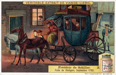 フリードリヒ・シラー-シュトゥットガルトからの飛行、1782年9月（クロモ） 作： Unbekannter Künstler