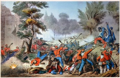 SESSA COMBAT 1860でのガリバルディーニ（版画） 作： Unbekannter Künstler