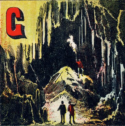 G：洞窟。Especece de caverne naturelle - Alphabet geographiqueから引用した版画。Guerin-Muller et Cie, editeurs, Paris. 作： Unbekannt
