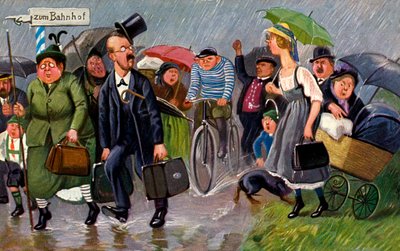 ドイツの絵葉書：町の行楽客 作： Unbekannter Künstler