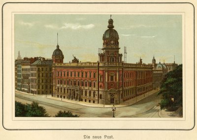 ドイツ、ハンブルク、郵便局の新しい建物：「Ansichten-Album Hamburg"（ハンブルクからの眺め）、C. Schneider発行、ベルリンNW、1890年頃（リトグラフ）。 作： Unbekannter Künstler