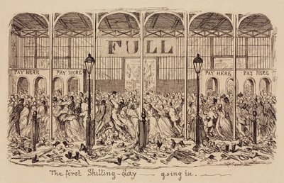 1851年の大博覧会「The First shilling-day - going in」。 作： Unbekannt