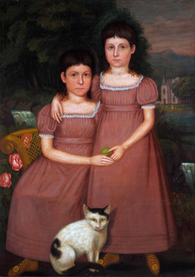 猫とハミルトン姉妹 1825年 （油彩・キャンバス） 作： Unbekannter Künstler