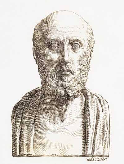 ペリクレス時代の古代ギリシャの医師、コスのヒポクラテス（紀元前460年頃～紀元前370年頃）、バルセロナで出版された「El Mundo Ilustrado」より。 作： Unknown