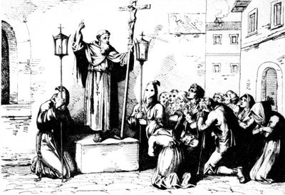 古代ローマの歴史。ローマの広場で民衆に説教する修道士。バルトロメオ・ピネッリの彫刻 XIX世紀 作： Unbekannt