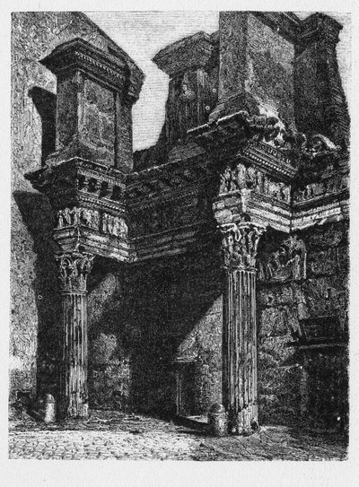 古代ローマの歴史。ネルバのフォーラムは、イタリアのローマにある古代の建造物で、年代的には帝国のフォーラムの次に、最後に建てられたものである。 作： Unbekannt