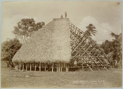 サモアの家づくり、1875年頃（セピア色の写真 作： Unbekannt
