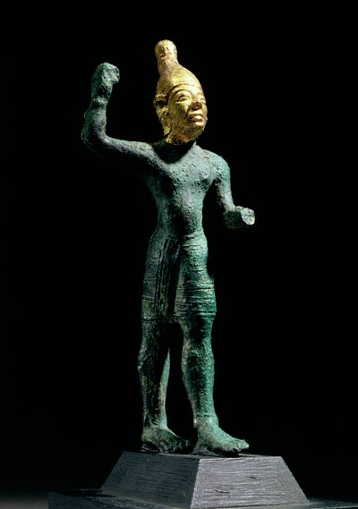シリア出土の嵐の神バアルの偶像、青銅器時代（前1350〜1250年頃）（銅・金 作： Unbekannt