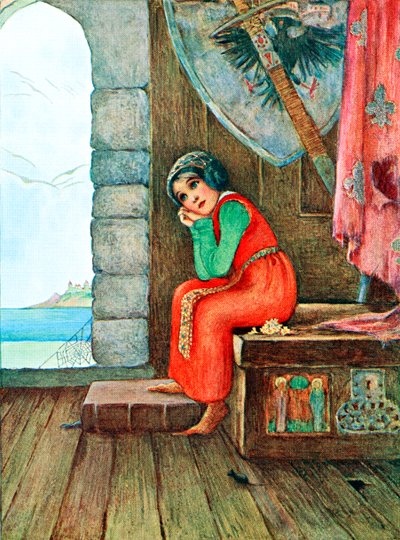 1907年に出版されたミリセント＆ギサ・サワビー著『Childhood』より、詩「The Old Chest」の挿絵。 作： Unbekannter Künstler