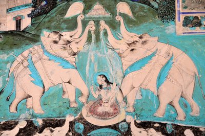 インド、ラジャスタン州、ブンディ：チトラ・シャラ宮殿のフレスコ画（18-19世紀）（写真 作： Unbekannt