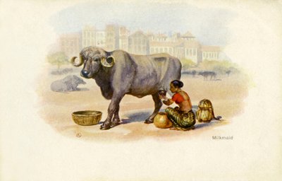 インドの乳飲み子と牛 作： Unbekannter Künstler