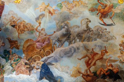 第二次世界大戦後に再建されたドイツ・ベルリンのシャルロッテンブルク宮殿と公園「シュロスガルテン」の内部（写真）。 作： Unknown
