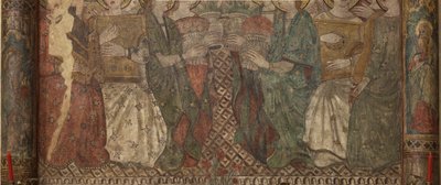 インテリア。北側の交差点。祭壇（Altar de las pinturas murales）。主礼拝堂のオリジナル。壁画（フレスコ画？）。詳細。14世紀末。 作： Unbekannt