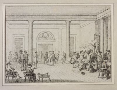証券取引所の内部、1790年頃（銅版画 作： Unbekannt